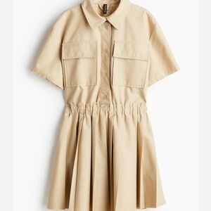 H&M Pleated-Skirt Utility Shirt Dress Beige M